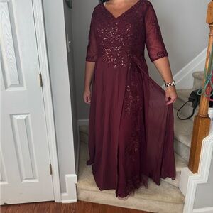 Elegant Long Sleeve Wine Dress